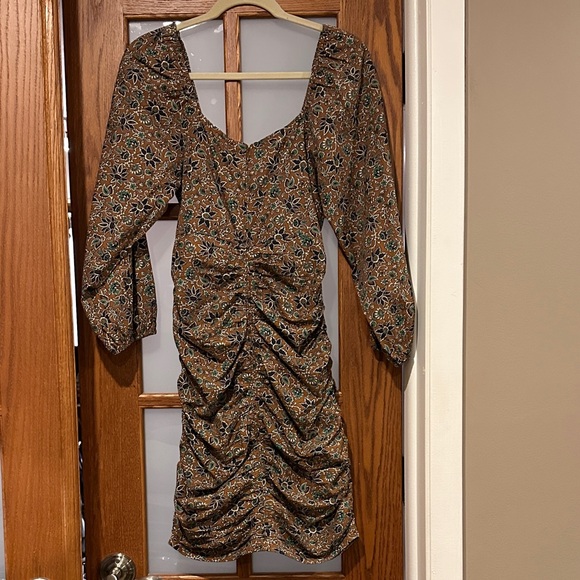 Veronica Beard Brown Floral Ruched Long-Sleeve Mini Dress - Picture 4 of 7